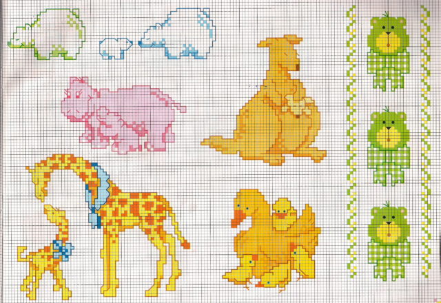 Animals mom with puppies giraffe hippo and hen