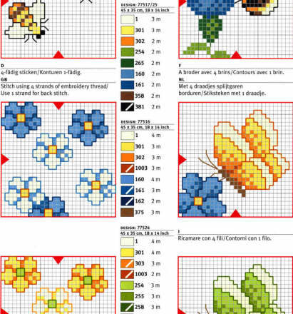 Bees and butterflies cross stitch patterns