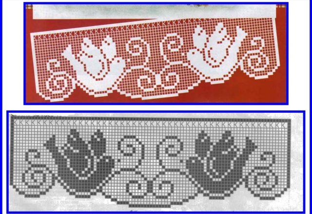 Border with small doves free crochet filet pattern design