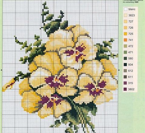 Bunch of yellow flowers cross stitch pattern