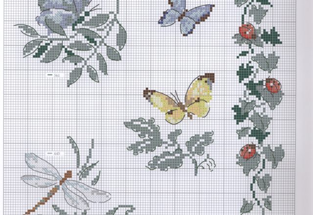 Butterflies leaves and ladybugs cross stitch pattern