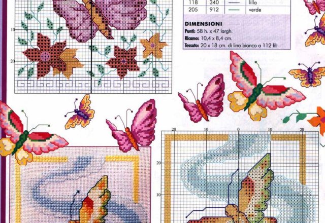 Butterfly with flowers cross stitch pattern