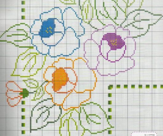 Colored roses for angled pattern cross stitch pattern