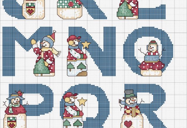 Cross stitch alphabet with snowmen