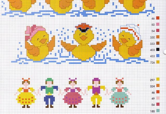 Cross stitch border baby with ducklings (2)