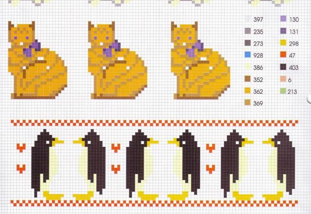 Cross stitch border dogs cats and penguins