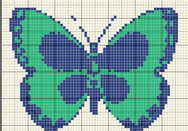 Cross stitch butterfly green and blue pattern