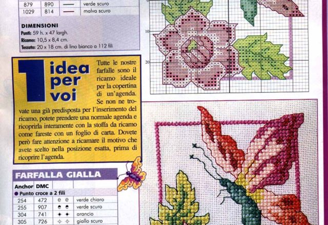 Cross stitch butterfly with a peony flower