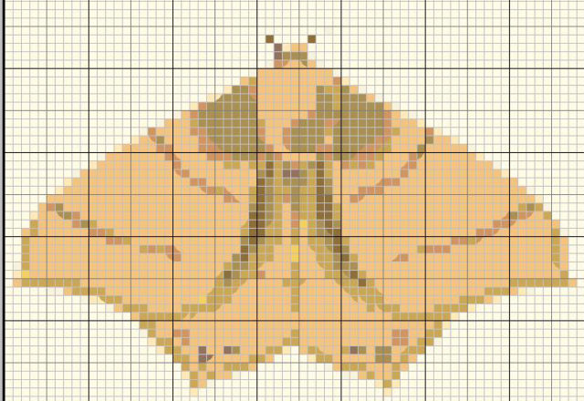 Cross stitch pattern of a white butterfly