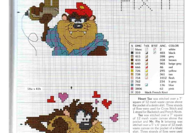 Cross stitch patterns with Taz from Looney Tunes