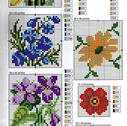 Daffodil flowers violets cross stitch pattern