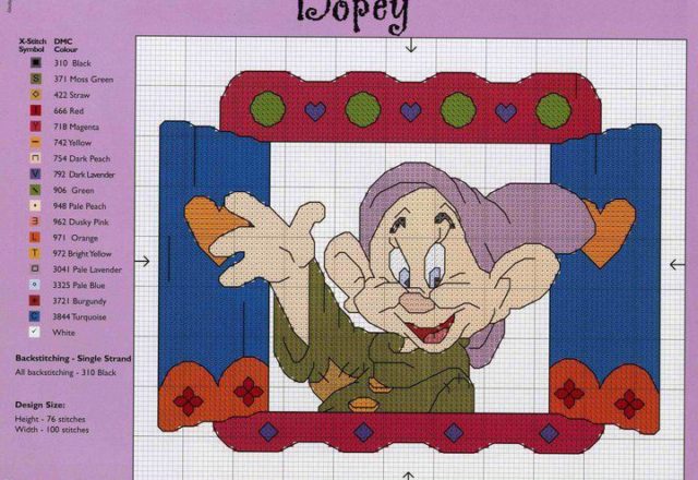 Dopey The Seven Dwarfs cross stitch pattern