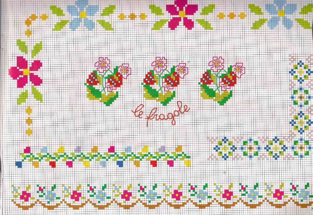 Edges to be embroidered with flowers and flowers cross stitch pattern