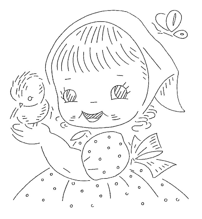 Embroidery pattern baby girl with sparrow