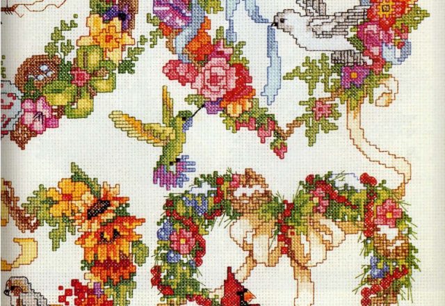 Floral garlands of four seasons cross stitch pattern (1)