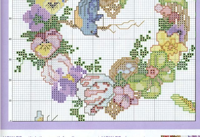 Floral garlands of four seasons cross stitch pattern (2)