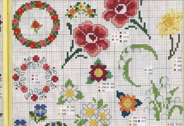 Flowers and garlands cross stitch pattern