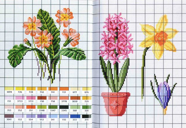 Flowers narcissus hyacinth cross stitch pattern