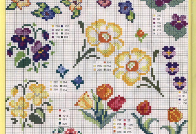 Flowers of different sizes cross stitch pattern