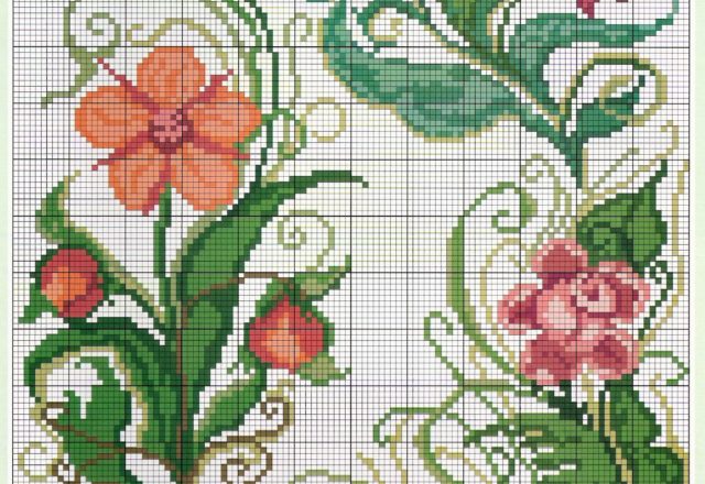 Flowers with leaves cross stitch patterns