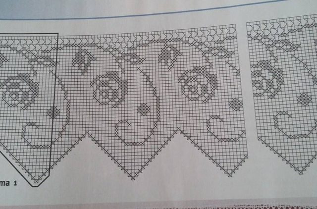 Free crochet filet pattern border with climbing roses