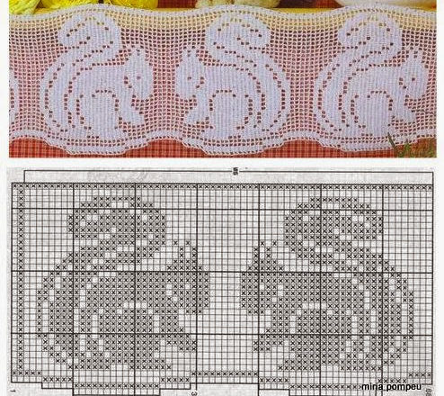 Free crochet filet pattern border with squirrels