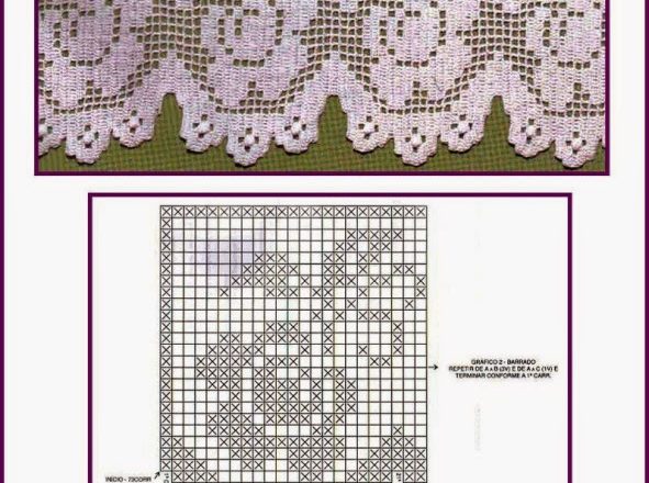 Free crochet filet pattern design border with roses and leaves