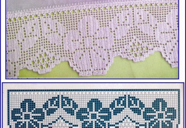 Free crochet filet patterns borders with flowers and leaves