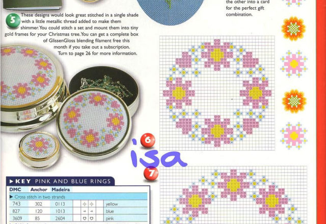 Garland of pink flower cross stitch pattern