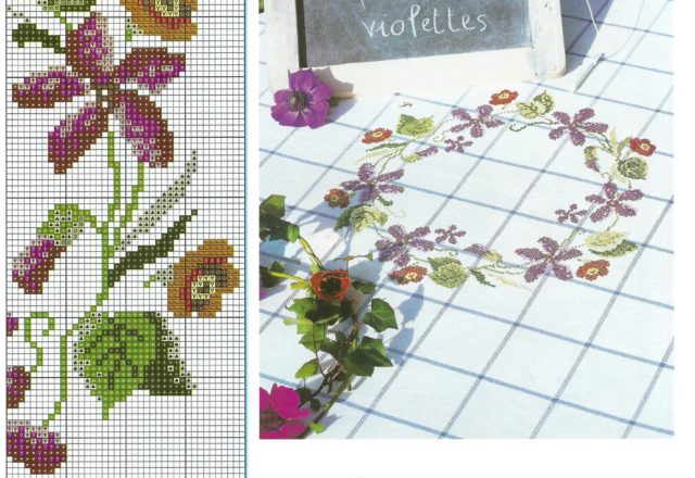 Garland of violets cross stitch pattern (2)