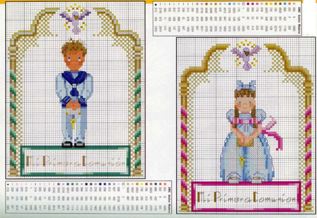 Girl and boy first Communion cross stitch pattern