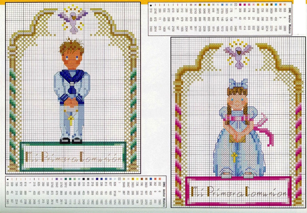 Girl and boy first Communion cross stitch pattern