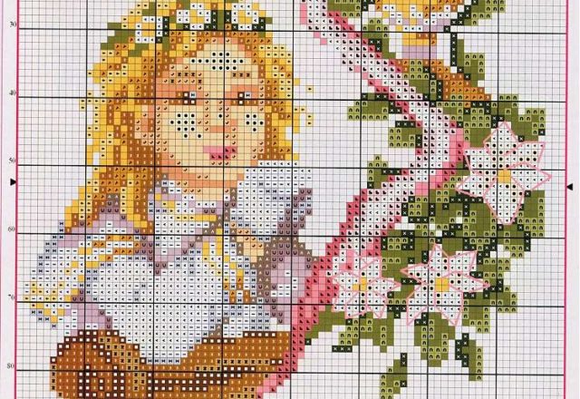 Girl in communion cross stitch pattern (1)