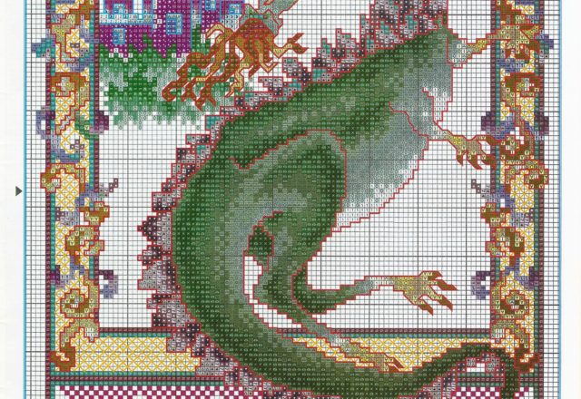 Green fire-breathing dragon cross stitch pattern (1)