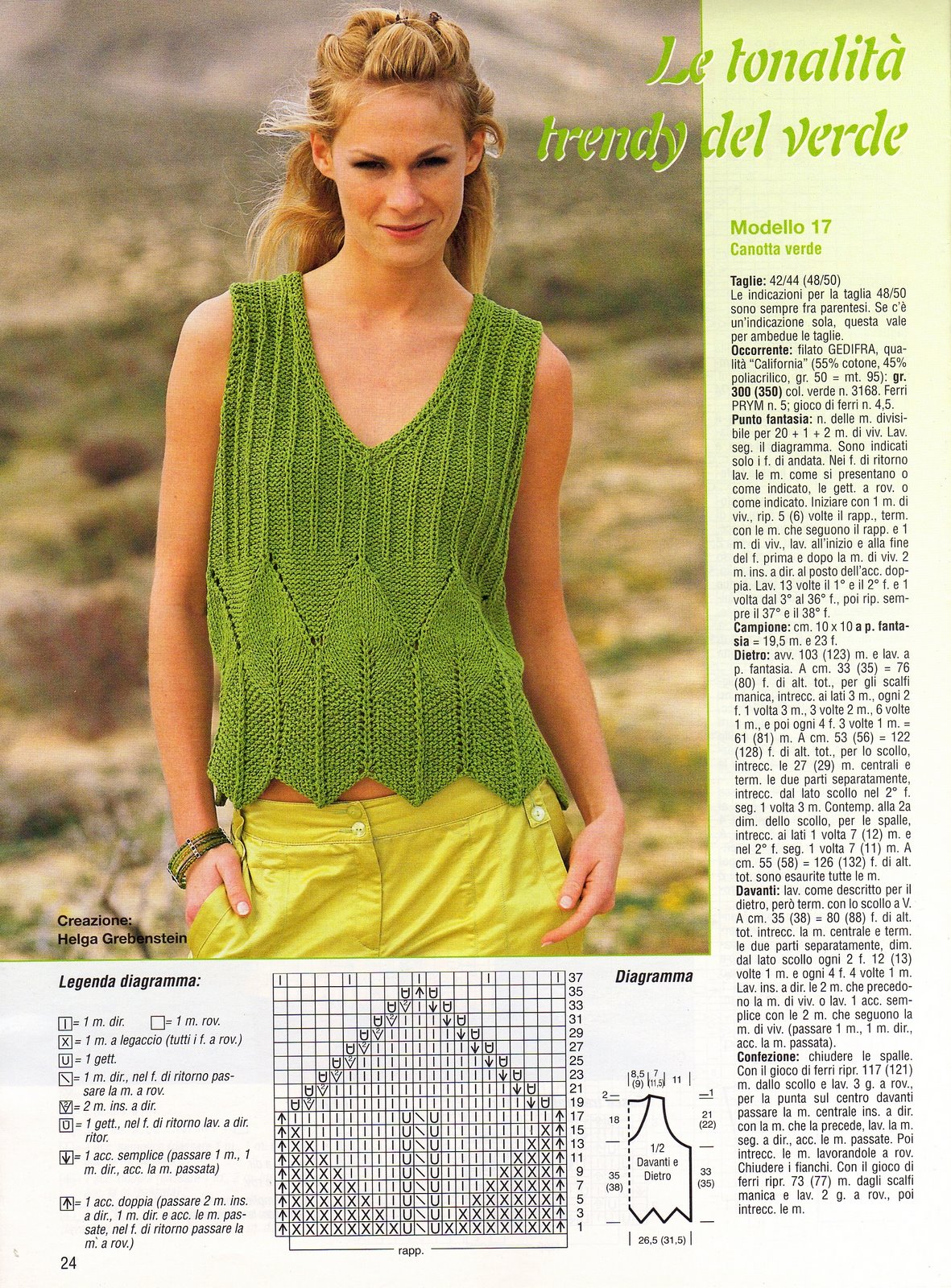 Green tank top woman knitting pattern