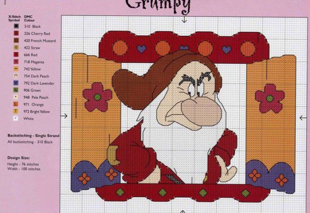 Grumpy Seven Dwarfs cross stitch pattern