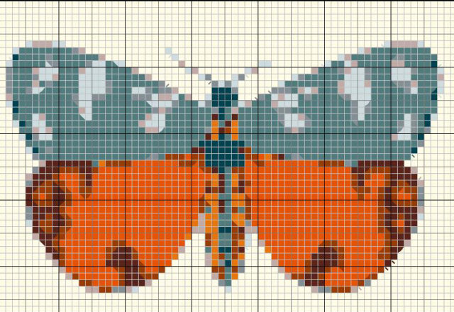 Orange and green water color cross stitch butterfly