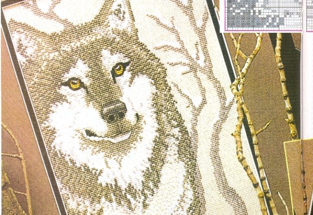 Picture painting with a wolf cross stitch pattern (1)