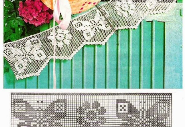 Pointed border with butterflies crochet filet patterns