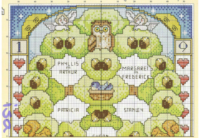 Sampler Cross Stitch Animal Owl rabbits birds on the tree (1)