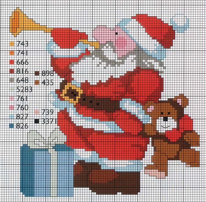 Santa Claus with trumpet and teddy bear