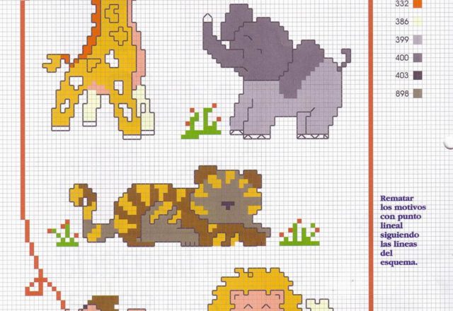 Small animals giraffe elephant lion and monkey cross stitch (2)