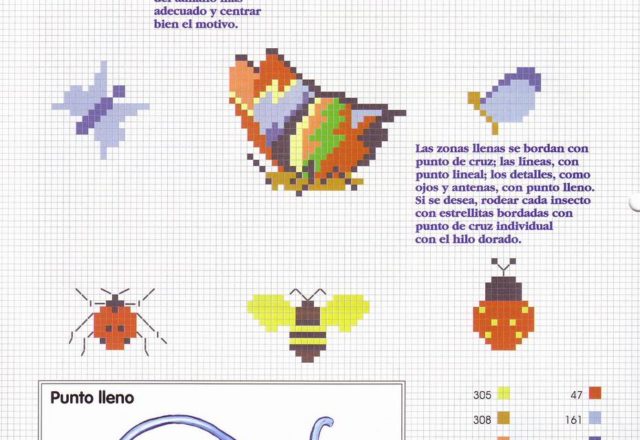 Small butterflies bees and ladybugs cross stitch pattern