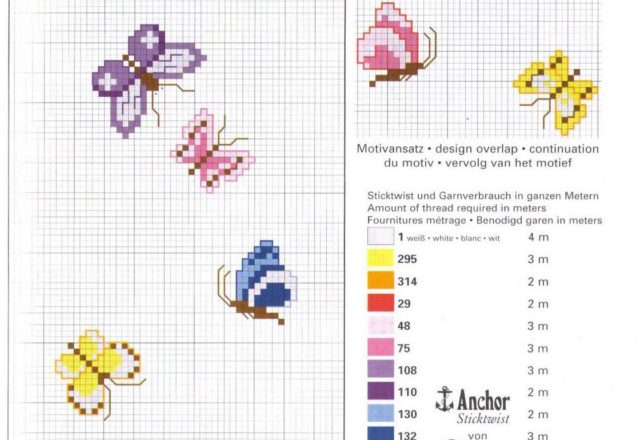 Small yellow blue and pink butterflies cross stitch patterns