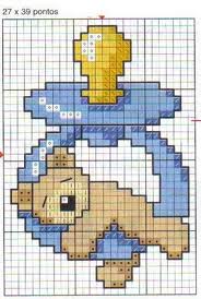 Teddy bear sleeping on pacifier free cross stitch pattern for birth records