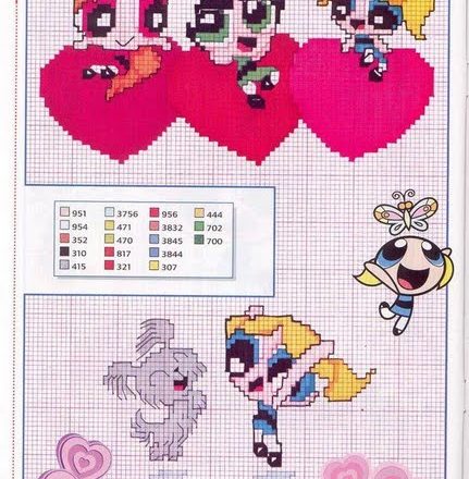 The Powerpuff Girls above the small hearts