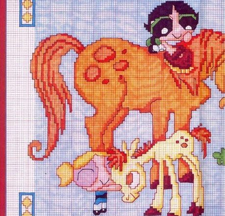 The Powerpuff Girls playing with pony cross stitch pattern (1)