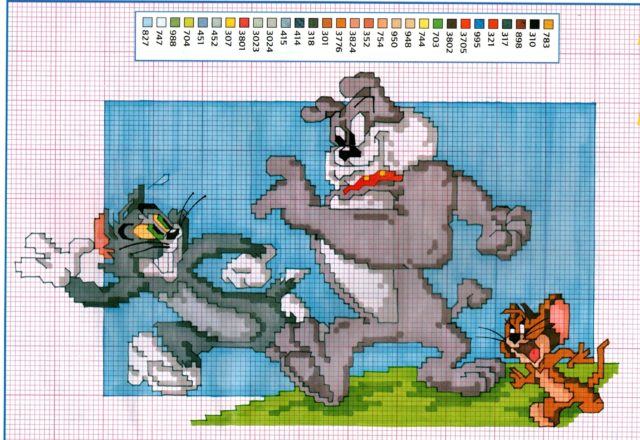 Tom and Jerry and Spike the Dog cross stitch pattern