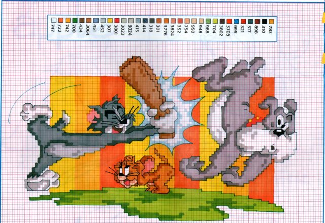 Tom and Jerry and the dog cross stitch pattern