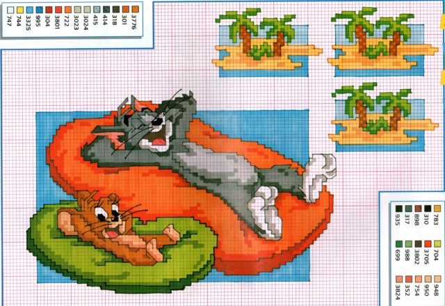 Tom and Jerry at the sea cross stitch pattern